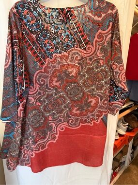 French Blue Paisley Red Pink  Top